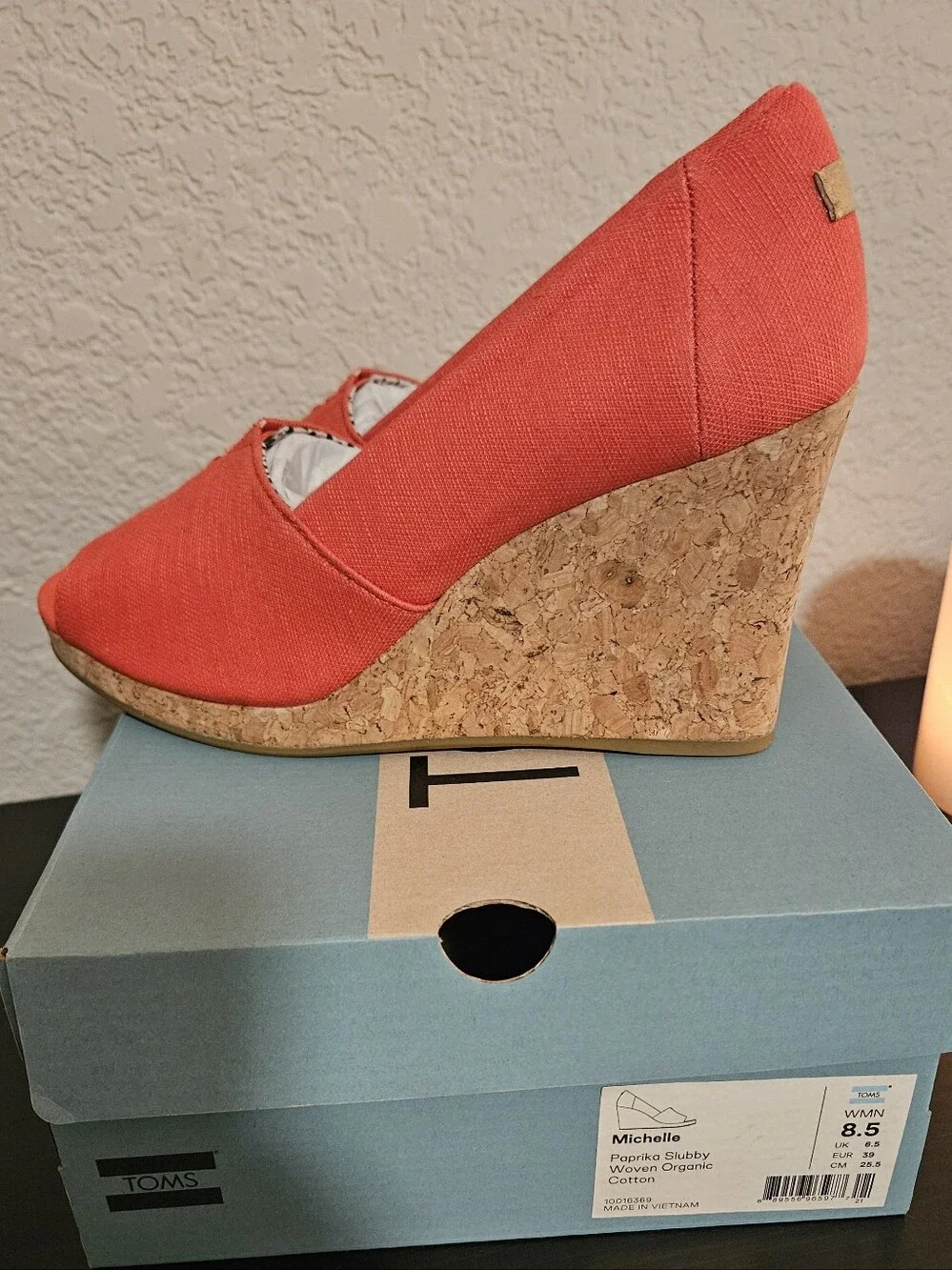 NIB Coral Peep-Toe Cork Wedges